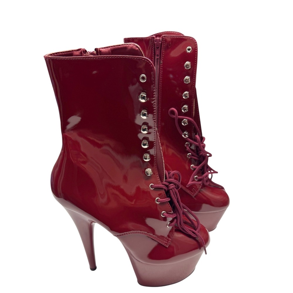 Pleaser Adore-1020 Burgundy Patent Lace Up Platform Ankle Boots Womens 10